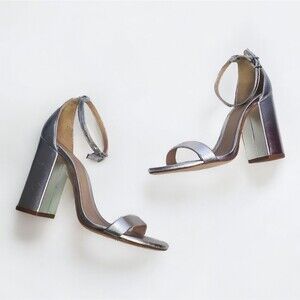 SCHUTZ Metallic Silver Ankle Strap Heels